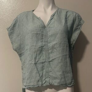 Tahari Light Blue Linen Blouse